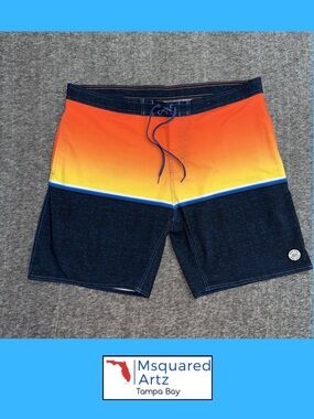 Ron Jon Surf Shop Board Shorts Mens Size 40 Orange Blue Gradient Stretch Swim